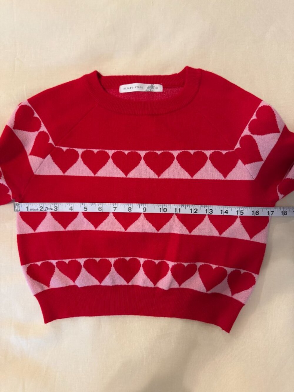 ❤️ Altar’d State Juliette Heart Cropped Sweater Red Pink S Valentine - Picture 5 of 9